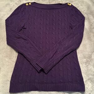 Lauren Ralph Lauren Purple Cable Knit Sweater with Gold Buttons